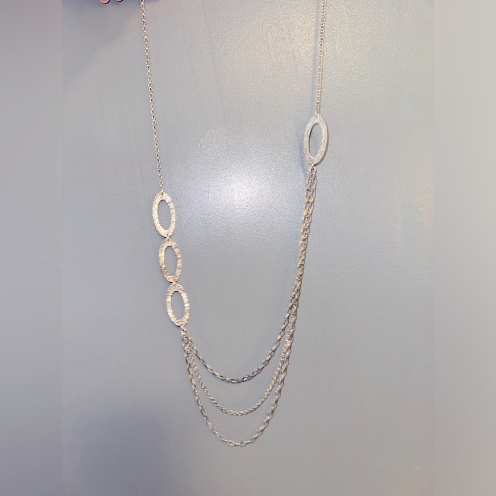Silpada - sterling silver layered chain link style necklace with oval shapes